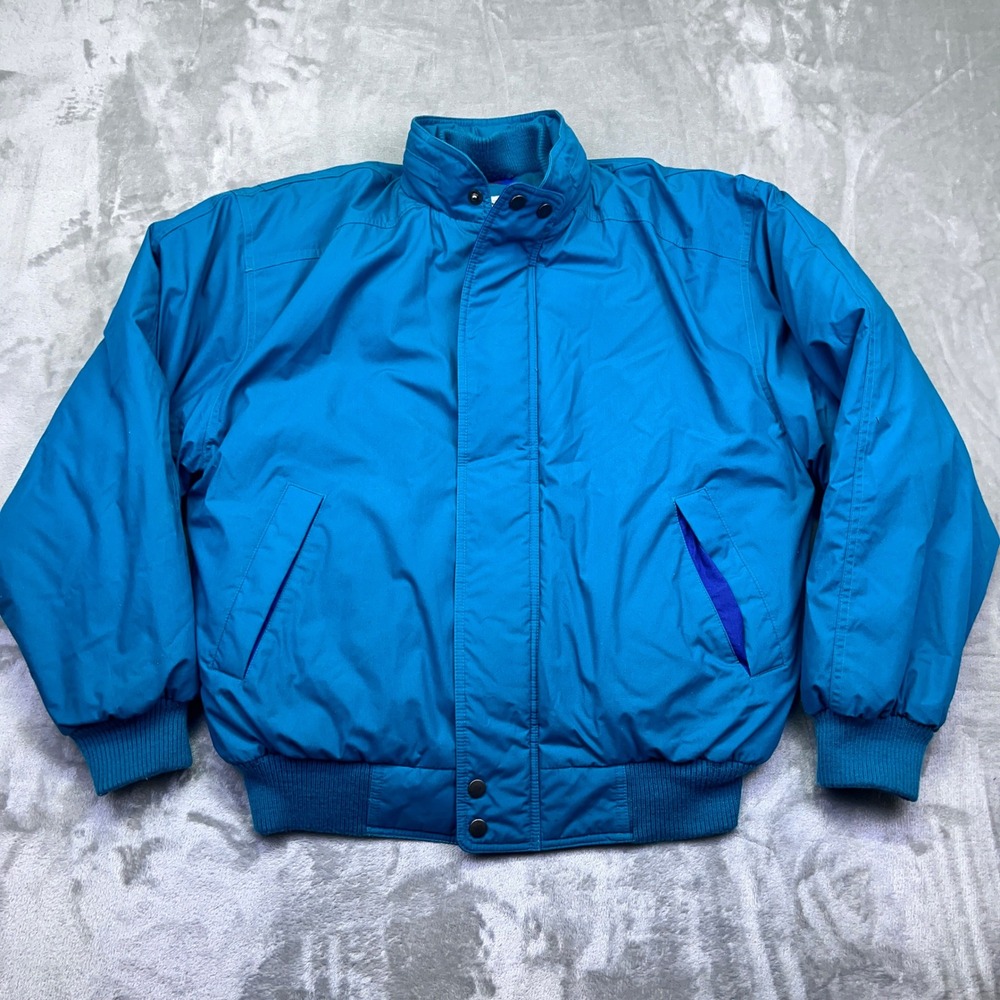 VTG‎ Members Only Down Jacket Sz 40 Bomber Puffer Teal Plaid Lined Retro Grunge